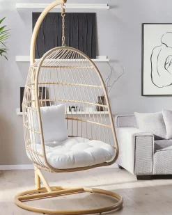 Beliani Riipputuoli Jalustalla Polyrottinki Beige Allera Store