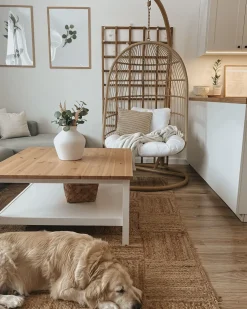 Beliani Riipputuoli Jalustalla Polyrottinki Beige Allera Store