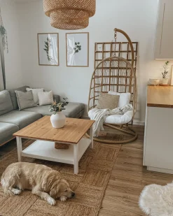 Beliani Riipputuoli Jalustalla Polyrottinki Beige Allera Store