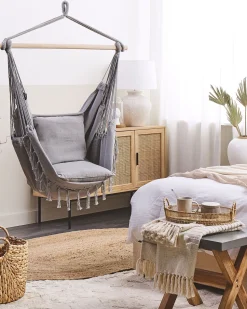 Beliani Riipputuoli Puuvilla Vaaleanharmaa Bonea New