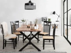 Beliani Ruokapoyta Akaasia Vaalea Puu/Musta 200 X 95 Cm Valbo New