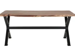 Beliani Ruokapoyta Akaasia Vaalea Puu/Musta 200 X 95 Cm Valbo New