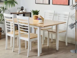 Beliani Ruokapoyta Jatkettava Kumipuu Vaalea Puu/Valkoinen 120/150 X 75 Cm Houston Discount