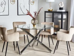 Beliani Ruokapoyta Lasitasolla Metalli Kirkas/Hopea 110 Cm Butler Flash Sale