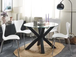 Beliani Ruokapoyta Lasitasolla Rauta Musta 100 Cm Otium Discount