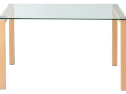 Beliani Ruokapoyta Lasitasolla Teras Vaalea Puu 130 X 80 Cm Tavira New