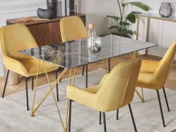 Beliani Ruokapoyta Marmorikuvio Musta/Kulta 140 X 80 Cm Kenton Store