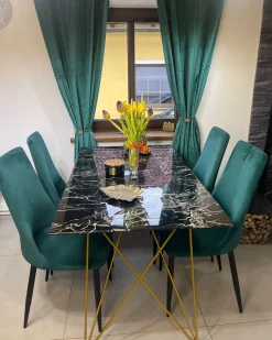 Beliani Ruokapoyta Marmorikuvio Musta/Kulta 140 X 80 Cm Kenton Store