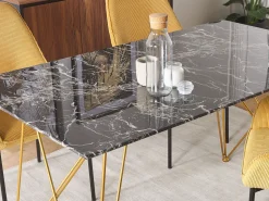 Beliani Ruokapoyta Marmorikuvio Musta/Kulta 140 X 80 Cm Kenton Store