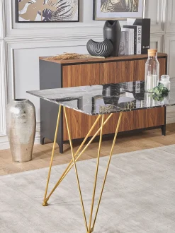 Beliani Ruokapoyta Marmorikuvio Musta/Kulta 140 X 80 Cm Kenton Store