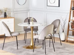 Beliani Ruokapoyta Marmorikuvio Valkoinen/Kulta 90 Cm Boca Clearance