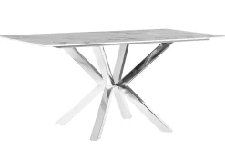 Beliani Ruokapoyta Marmorikuvio Valkoinen/Hopea 160 X 90 Cm Sabrosa Discount