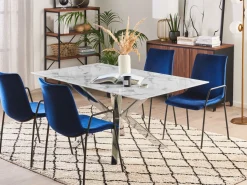 Beliani Ruokapoyta Marmorikuvio Valkoinen/Hopea 160 X 90 Cm Sabrosa Discount