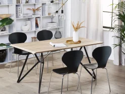 Beliani Ruokapoyta Vaalea Puu/Musta 160 X 90 Cm Buscot Cheap