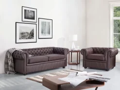 Beliani Ruskea 3-Istuttava Nahkasohva Chesterfield Best Sale