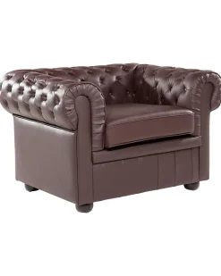 Beliani Ruskea Nahkaverhoiltu Nojatuoli Chesterfield Store