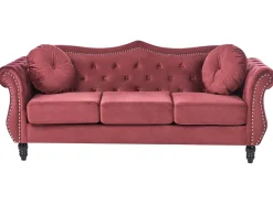 Beliani Samettinen 3-Istuttava Punainen Sohva Skien Clearance