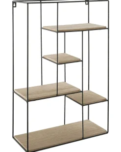 Beliani Seinahylly Metalli 5 Hyllya Musta/Vaalea Puu Laurel Hot