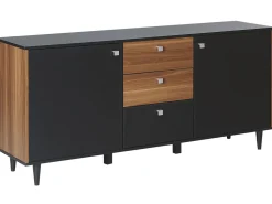 Beliani Senkki 3 Laatikkoa 2 Ovea Musta/Tumma Puu Kuro New