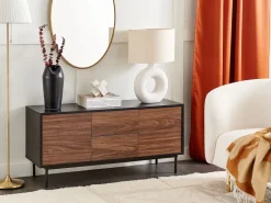 Beliani Senkki 2 Laatikkoa 2 Ovea Tumma Puu/Musta Okland Best Sale