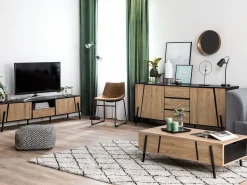 Beliani Senkki 3 Laatikkoa 2 Ovea Vaalea Puu/Musta Blackpool Discount