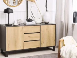 Beliani Senkki 3 Laatikkoa 2 Ovea Vaalea Puu/Musta Elda Cheap