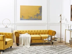 Beliani Sinapinkeltainen Samettiverhoiltu Sohvaryhma Chesterfield Hot