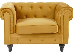 Beliani Sinapinkeltainen Samettiverhoiltu Sohvaryhma Chesterfield Hot