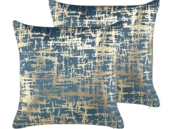 Beliani Sininen Koristetyynysetti Kultaisella Kuviolla 2 Kpl 45 X 45 Cm Gardenia Sale