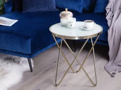 Beliani Sivupoyta Lasitasolla Metalli Valkoinen/Kulta Meridian Ii Online