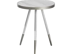 Beliani Sivupoyta Marmorikuvio Valkoinen/Hopea Ramona Discount