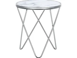 Beliani Sivupoyta Metalli Marmorikuvio Valkoinen/Hopea Meridian Ii Online