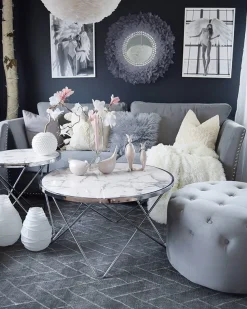 Beliani Sivupoyta Metalli Marmorikuvio Valkoinen/Hopea Meridian Ii Online