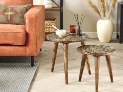 Beliani Sivupoytasetti Mangopuu Tumma Puu/Kulta 2 Kpl Chanpi Sale