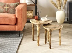 Beliani Sivupoytasetti Mangopuu Vaalea Puu 2 Kpl Saora Store