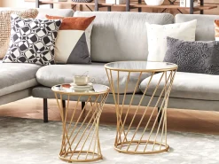 Beliani Sivupoytasetti Peililasitasolla Rauta Kulta 2 Kpl Twist Sale