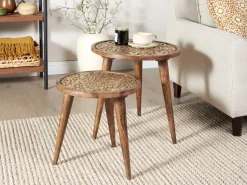 Beliani Sivupoytasetti Tumma Mangopuu 2 Kpl Ranja Flash Sale