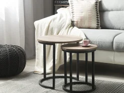 Beliani Sivupoytasetti Tumma Puu/Musta 2 Kpl Dixie New