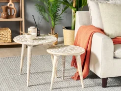 Beliani Sivupoytasetti Vaalea Mangopuu 2 Kpl Hursi Clearance