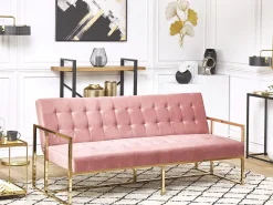 Beliani Sohva 3-Istuttava Samettinen Vaaleanpunainen Marstal Discount