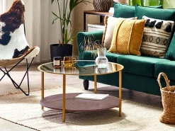 Beliani Sohvapoyta Lasitasolla Kulta/Tumma Puu Libby Cheap