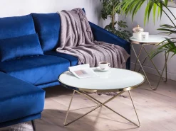 Beliani Sohvapoyta Lasitasolla Metalli Valkoinen/Kulta Meridian Ii Hot