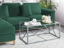 Beliani Sohvapoyta Lasitasolla Metalli Hopea Orland New