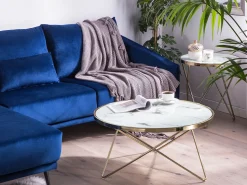 Beliani Sohvapoyta Metalli Marmorikuvio Valkoinen/Kulta Meridian Ii Flash Sale