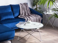 Beliani Sohvapoyta Metalli Marmorikuvio Valkoinen/Hopea Meridian Ii Hot