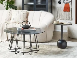 Beliani Sohvapoyta Metalli Marmorikuvio Musta Bernie Best