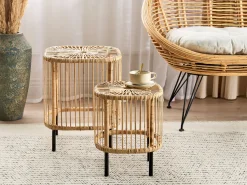 Beliani Sohvapoytasetti Rottinki Luonnonvari 2 Kpl Cesenatico Cheap