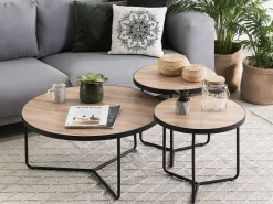 Beliani Sohvapoytasetti Vaalea Puu/Musta 3 Kpl Melody Sale