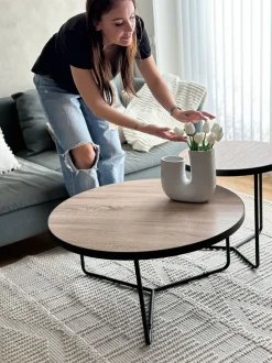 Beliani Sohvapoytasetti Vaalea Puu/Musta 3 Kpl Melody Sale