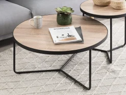 Beliani Sohvapoytasetti Vaalea Puu/Musta 3 Kpl Melody Sale